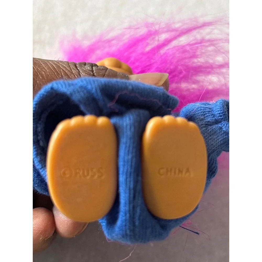 Russ Troll Doll Purple Hair Blue Shirt Vintage Collectible Toy